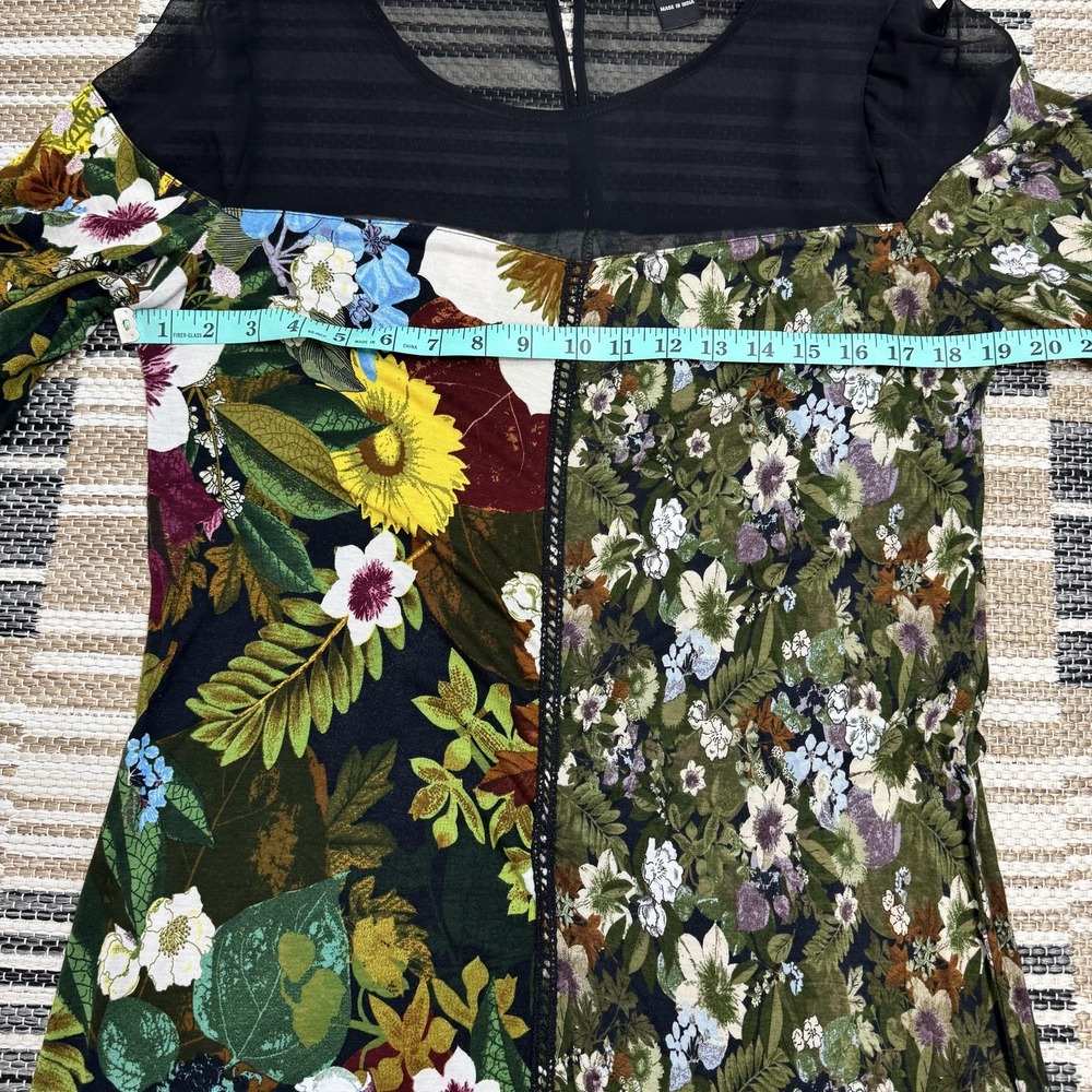 Desigual‎ Dress Womens XL Multicolor Floral Shift Mesh Bell Sleeve Knee Length - Picture 10 of 13